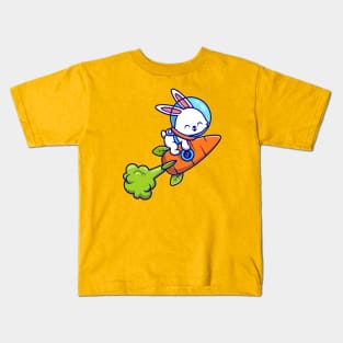 Cute Rabbit Astronaut Flying With Carrot Rocket Kids T-Shirt